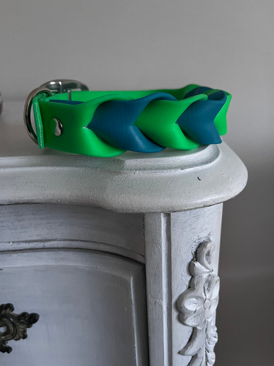 Collier ILWERAN | 12" à 15" | vert néon et lagoon - ✹Oromë✹ accessoires sur-mesure pour chiens